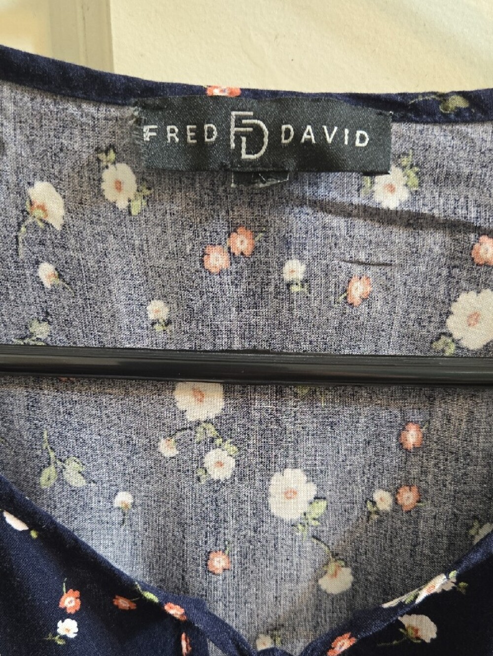 Fred David Navy Blue Floral Tie-Front Blouse - Picture 2 of 3